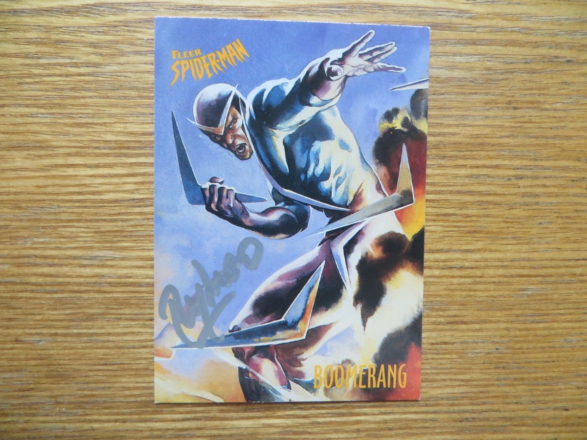 アンドリューガーフィールド 直筆サイン MARVEL LEAF マーベル 1997 FLEER MARVEL SPIDERMAN VILLAIN BOOMERANG CARD SIGNED RAY LAGO