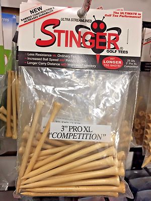 Stinger Pro XL 3''  Competition New Bamboo golf Tees - 10 Packs of 25 Bulk