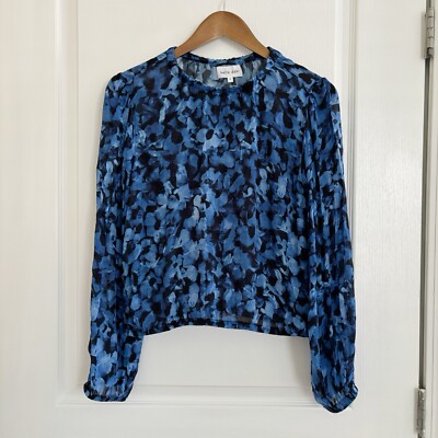 Bella Dahl Cassia Blue Shirred Long Sleeve Top Small Boho Summer