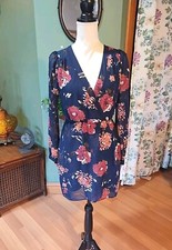 Lulus Pretty Pretender Navy Floral Faux Wrap Dress Size S Summer Event