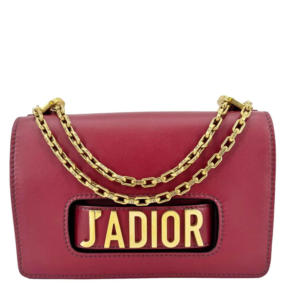 CHRISTIAN DIOR J'Adior Flap Medium Leather Chain Shoulder Bag Burgundy