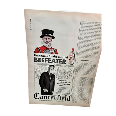 1967 Beefeater Martini and Canterfield Mens Clothing Vintage Print Ad 60s