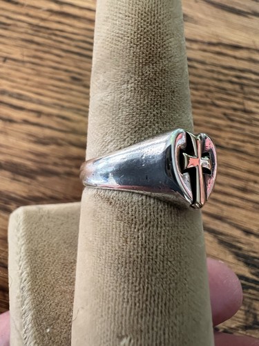 Retired James Avery 14K Yellow Gold Cross & Sterling Silver 925 Heart Ring Sz 8 - Picture 3 of 10