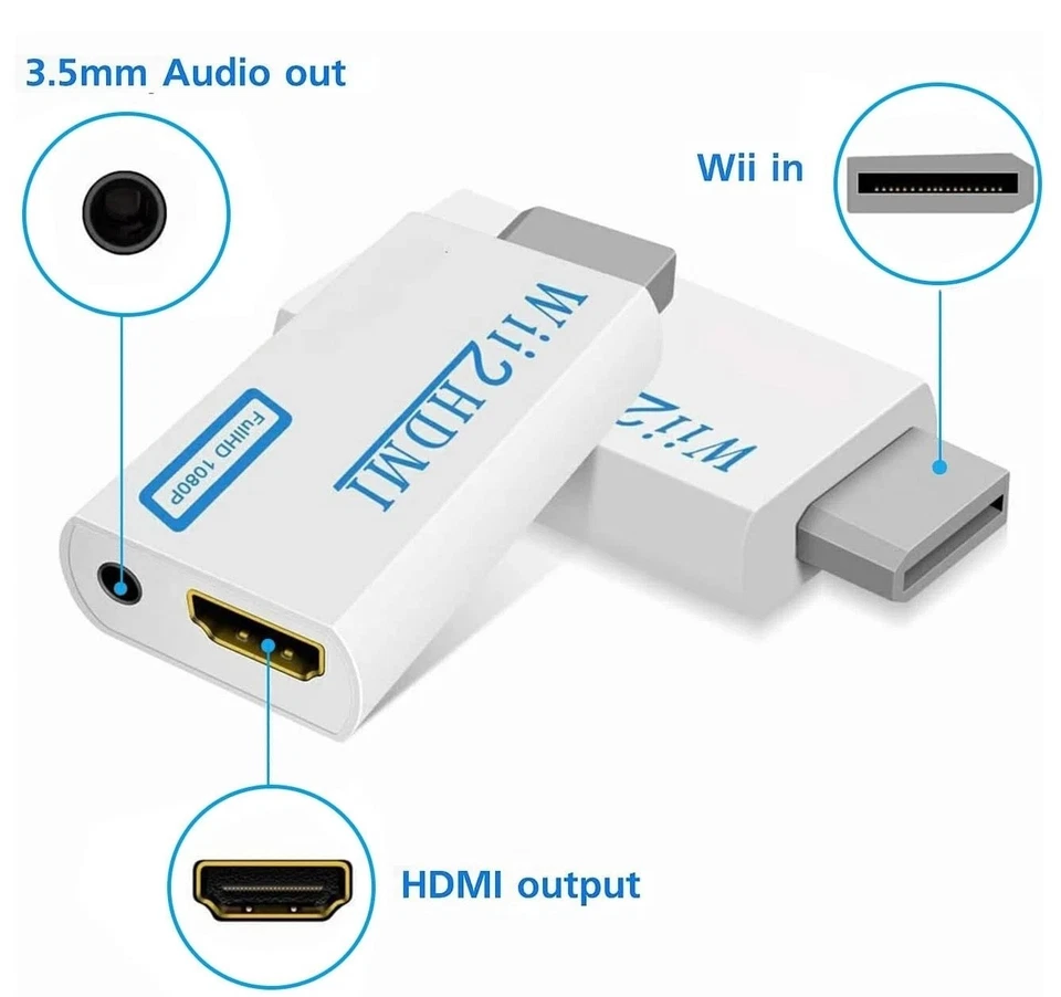 Portable Wii to HDMI Wii2 HDMI Full HD Converter Audio Output Adapter TV - Image 4 of 4
