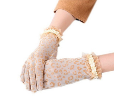 Courts élégantes Satin Bow Trous Gants Résille Poignet Gants