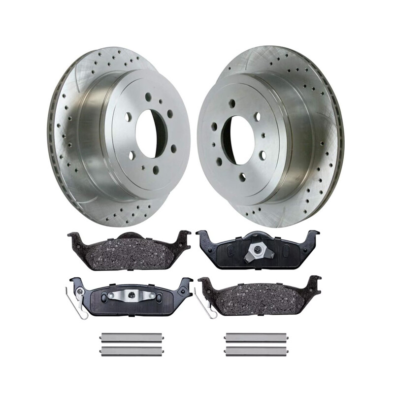 Rear Drilled Rotors Ceramic Brake Pads for 2006-2008 Ford F-150 Lincoln Mark LT