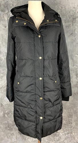 J Crew Mercantile Long Black Hooded Puffer Coat sz XS (12232) - Picture 5 of 10
