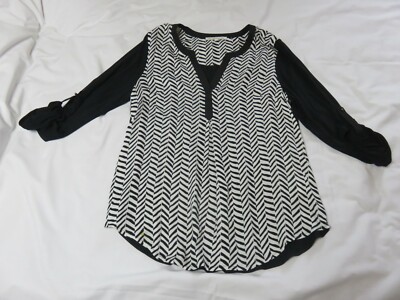   DANIEL RAINN S/W LANGARMSHIRT MIT FISCHGRÄTMUSTER UND CHEVRON-MUSTER UND KONTRAST UK 12