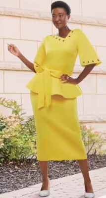 Size XL Ashro Yellow Summer Formal Wedding Church Party Yellow Mae Skirt  Suit