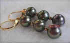 Gorgeous AAA+ 8-9mm real natural south sea black pearl earrings 14k Yellow Gold