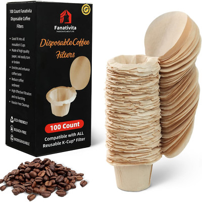 100 Count  K Cup Filters Disposable with Genius Lid Design, Fit All Reusable K C
