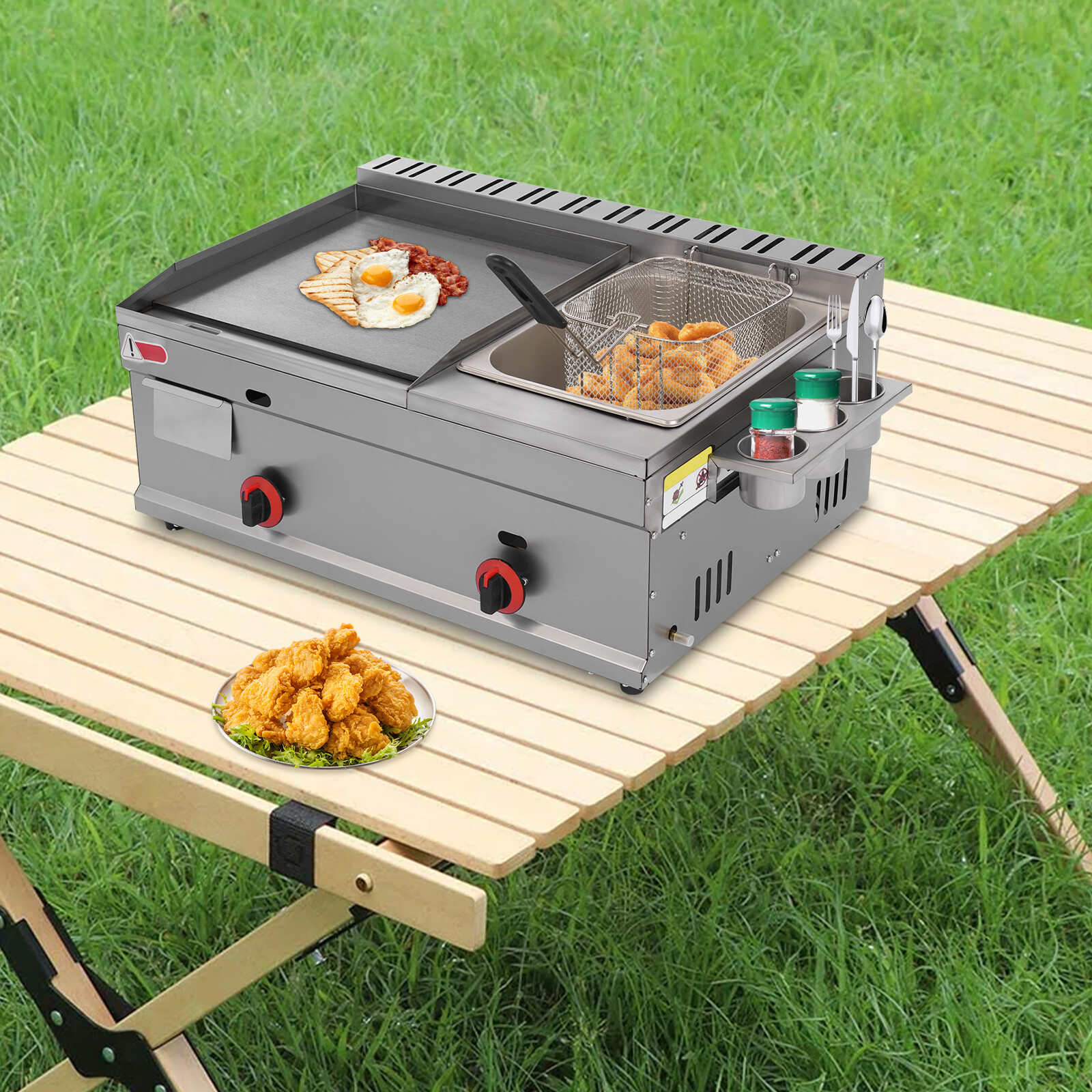Commercial Flat Top Gas Propane Griddle Grill BBQ Hot Plate Grill and Deep Fryer