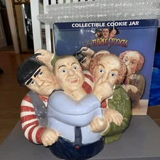 THREE STOOGES Vintage 1997 9.5" Cookie Jar Hand Painted by Clay Art Original Box