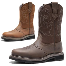 Men's Steel Toe Boots Western Boots Cowboy Boots Square Toe Leather Work Boots