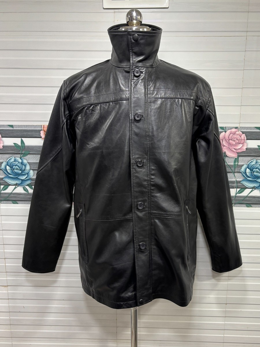 Pea Coat Car Jackets Men's Black Car Coat 100% Genuine Lambskin