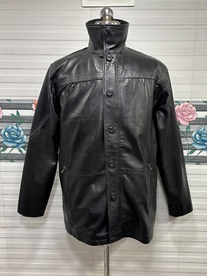 Herren Schwarz Auto Mantel 100% Echt Lammleder Leder Erbsenmantel Winterjacke...