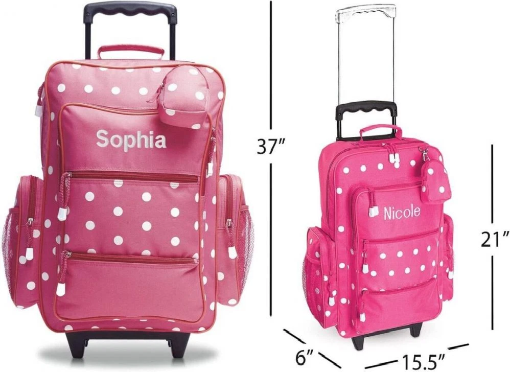 Lillian Vernon Personalized Rolling Luggage for Kids Pink Polka