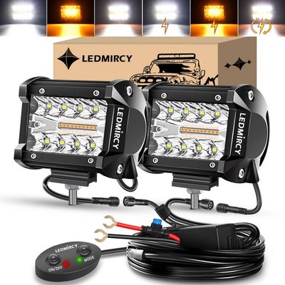 LEDMIRCY Strobe Flash LED Work Light Bar Spot Offroad Truck Driving 6 Modes Kit