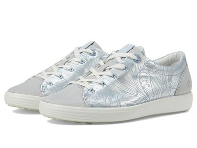 ECCO Women s Soft 7 Floral Sneakers Silver/Concrete Leather 38 US 7-7.5 New $185