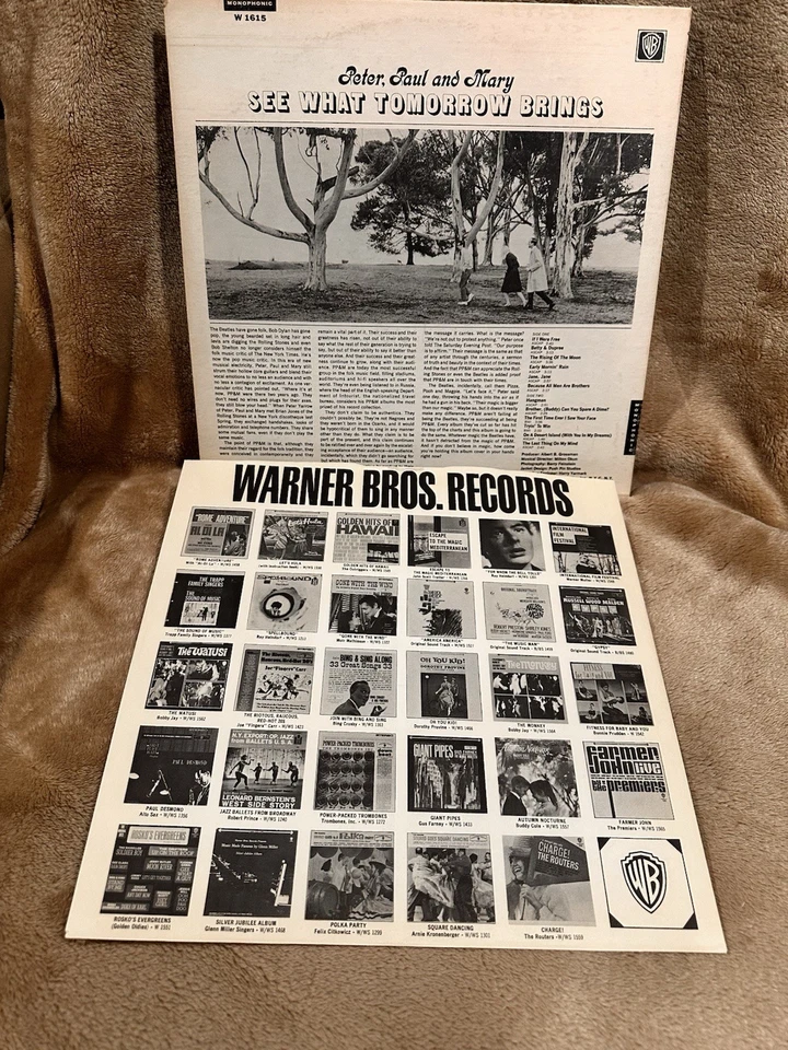 Peter, Paul and Mary 'See What Tomorrow Brings' Vinyl LP W 1615 VG+ Monaural WB - Image 3 of 3