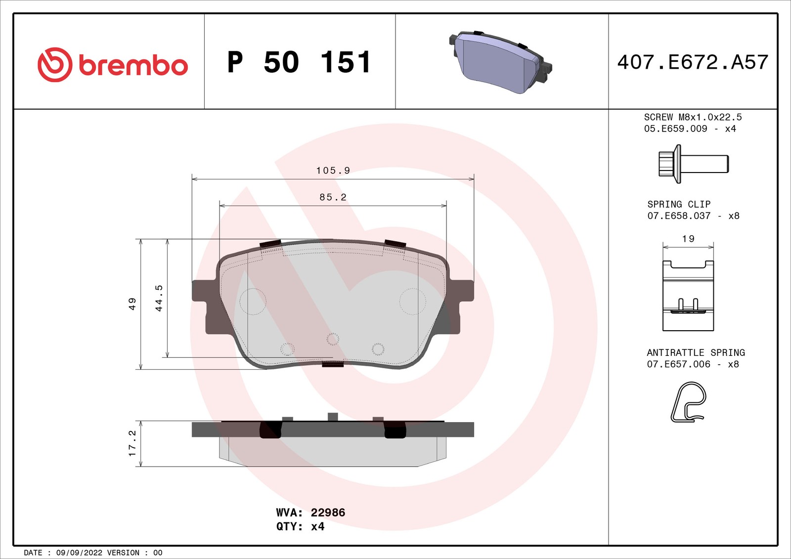 Rear Brake Pad Set Fits Mercedes-Benz A-Class B-Class CLA GLA GLB BREMBO - Image 49