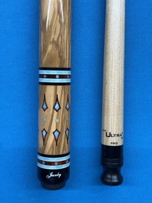 JACOBY CUSTOM POOL CUE ULTRA  PRO 12.75MM 29'' OLIVEWOOD COCO AND LARIMAR RADIAL