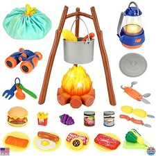 Kids Camping Toy Set with Camp Cutting Food for Indoor Outdoor Play