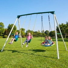 700LBs Heavy Duty Swing Set 9.5ft Tall Frame Backyard Kids Adult With 3 Swings