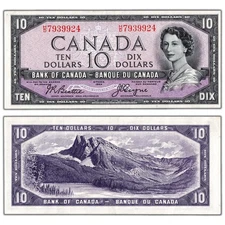 $10 1954 Bank of Canada Note Devil Face H/D Prefix BC-32b - About EF