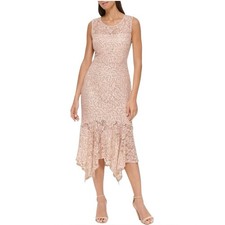 NWT Kenzie Womens Flounced Hem Illusion Neck Sequin Lace Sheath Dress Boho 4 S