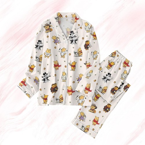 Winnie The Pooh Pajamas Set, Luxury Silk Pajamas Soft Sleepwear For Women - Picture 3 of 7