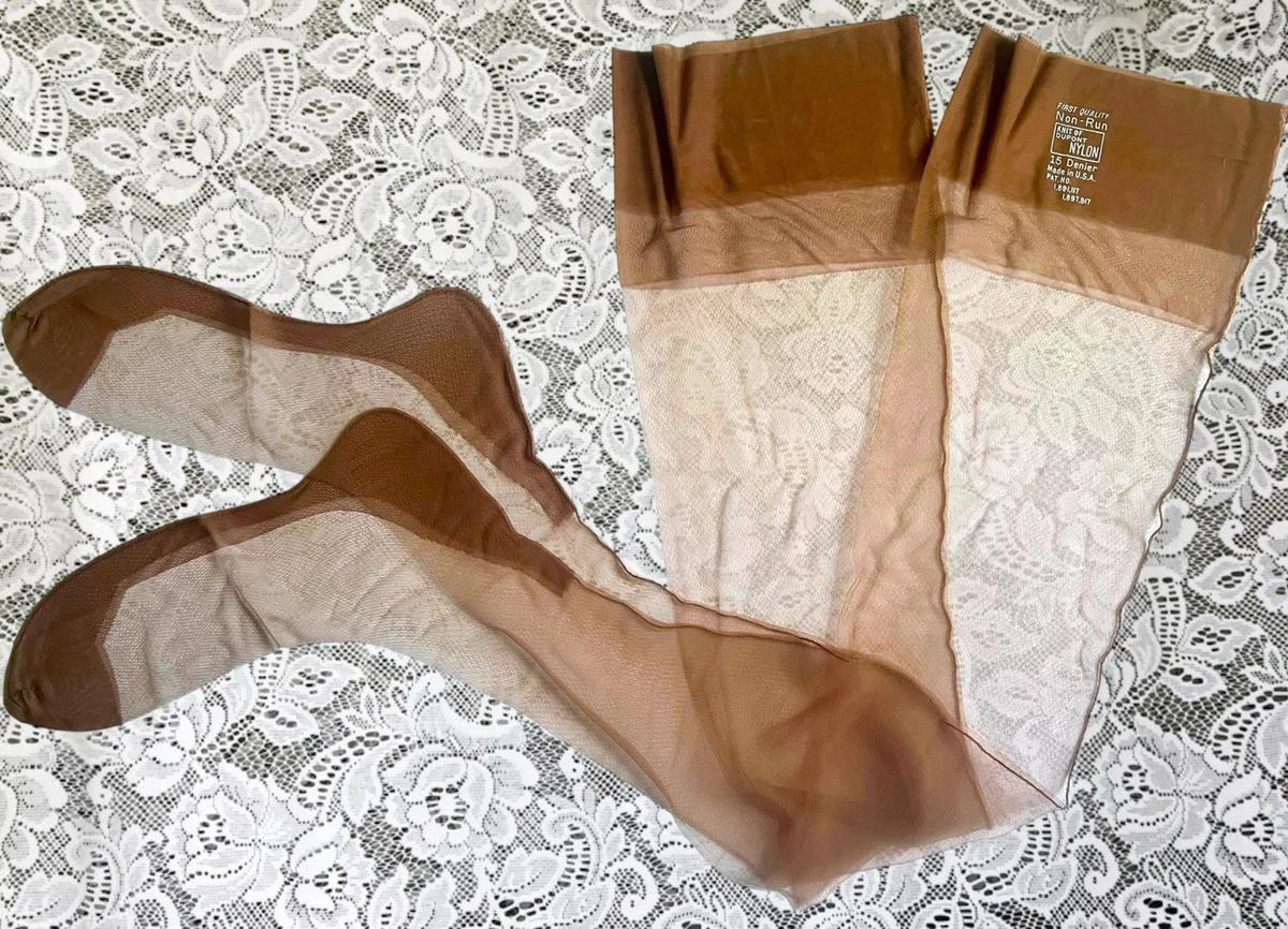 Bas Nylon Vintage Sans Couture – Beige – Taille 2 (grande) – Neuf