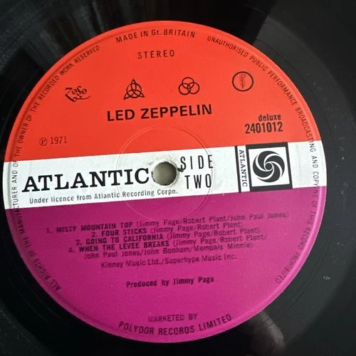 LED ZEPPELIN IV 1971 RARE v.5 UK VINYL LP RED/PLUM, top error,plays great