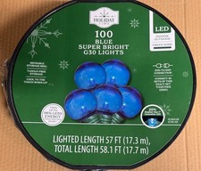 NEW HOLIDAY TIME 100 BLUE LED Super Bright G30 Lights Green Wire 58.1'