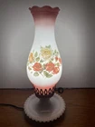 Vintage 13.5” Hobnail Milk Glass Bedside Hurricane Lamp Pink Floral Chimney