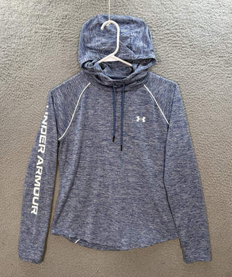 Under Armour Shirt Women Medium Loose Blue Heat Gear UA Velocity Wordmark Hoodie
