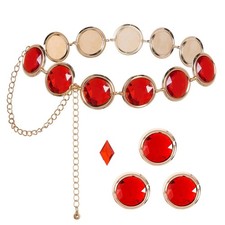 Women's Halloween Cosplay Waist Belt Adjustable Stone Chain Red Gems Belt for Ha