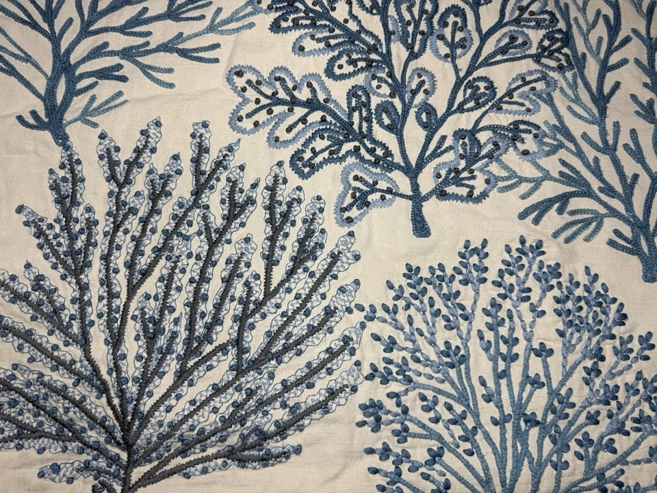 Pottery Barn Blue Coral Embroidered Pillow Cover 24" 24x24 Hard to Find - Image 2 of 4