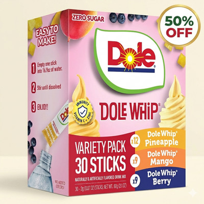 Dole Whip Powder Drink Mix Variety Pack, Pineapple, Mango, & Berry, Zero Sugar, 