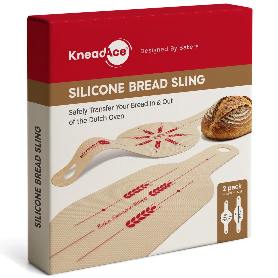 KneadAce Silicone Bread Sling Set Of Oval & Round with 22.4"L x 9"W, Beige