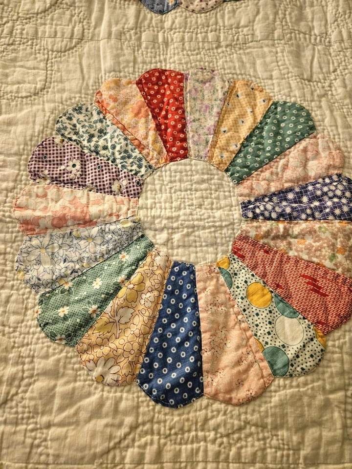 Винтажный Дрезден пластина лоскутное одеяло ручной вышивки муки подачи мешок королева 80» × 82» - Изображение 4 из 4