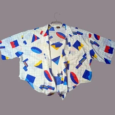 VTG 1980s Sun'n'Fun Geometric Crop Twist Shirt Unisex (Men S Women M)