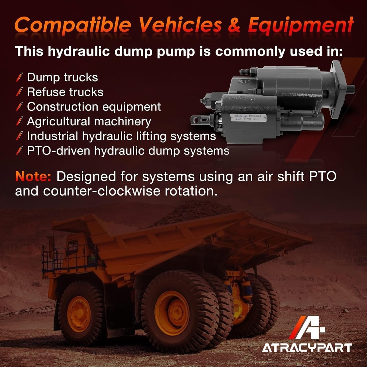 よーへー PTO Dump Pump Hydraulic Cylinder C102 Air Shift Direct Mount 7/8