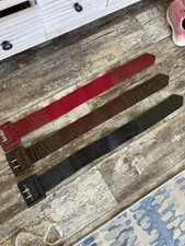 Trio of vintage belts : red, black brown elastic back wide buckle faux leather