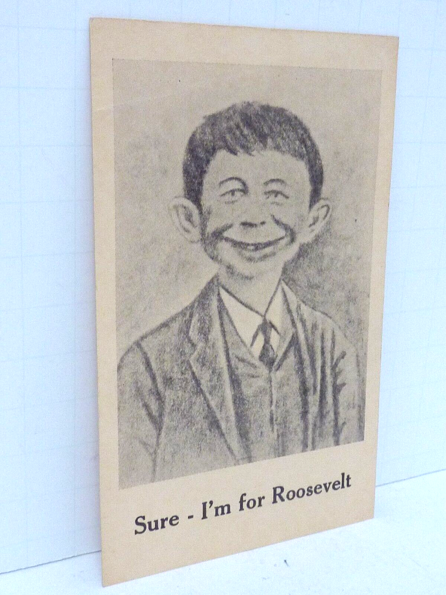 1940 Alfred E. Neuman Pre-MAD Magazine postcard SCARCE ROOSEVELT