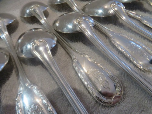 Gorgeous 1900 French 950 silver 12 soup spoons Louis XVI st Christofle 21,3cm - Picture 1 of 10