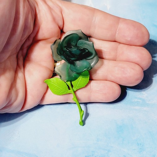 Vintage Acrylic Layered Rose Flower Brooch Pin Enamel Blue Green- 2.75 fb1-25 - Picture 2 of 4