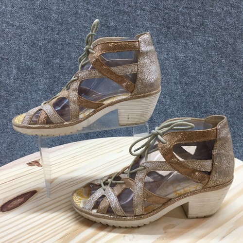 Fly London Sandals Womens 38 Want Heeled Casual Ankle Strappy Metallic Brown - Picture 2 of 23