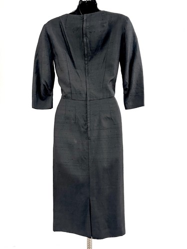 Vintage 50s Wiggle Dress Designer Howard Greer Bruce Macintosh Black Silk 40s XS - Picture 4 of 10