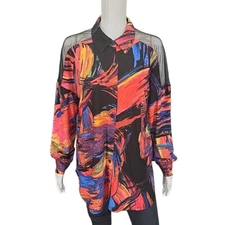 Attitudes by Renee Como Jersey Mesh Shoulder Printed Tee Shirt Small Sz Top